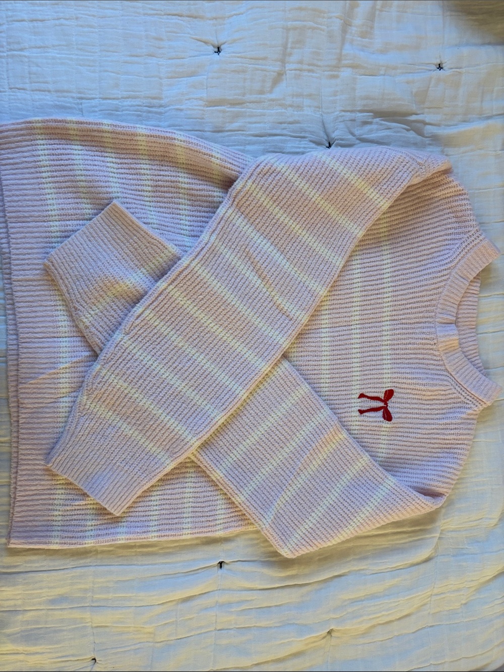 Target Light Pink Ribbed Crewneck Sweater with Red Embroidered Logo